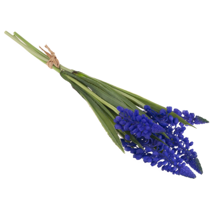 Bukiet sztucznych szafirków wiosennych, gumowe, niebieskie, w bukiecie, realistyczne, 4 gałązki, 28cm