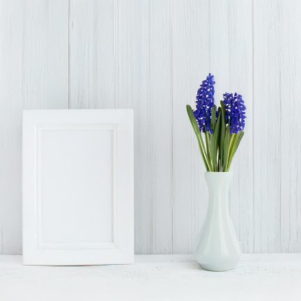 Bukiet sztucznych szafirków wiosennych, gumowe, niebieskie, w bukiecie, realistyczne, 4 gałązki, 28cm