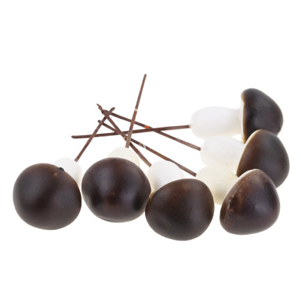 Grzybki dekoracyjne na piku, piankowe, brązowo-białe, z drucikiem, zestaw 6szt. 