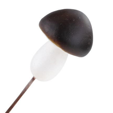 Grzybki dekoracyjne na piku, piankowe, brązowo-białe, z drucikiem, zestaw 6szt. 