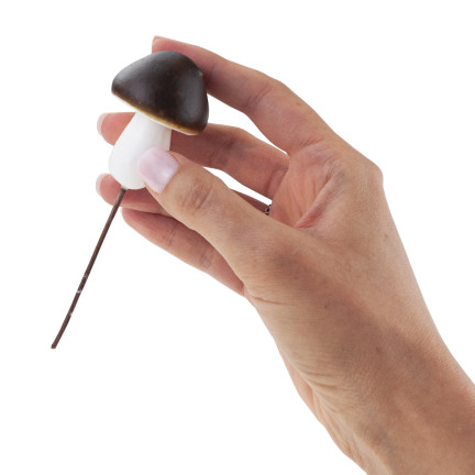 Grzybki dekoracyjne na piku, piankowe, brązowo-białe, z drucikiem, zestaw 6szt. 