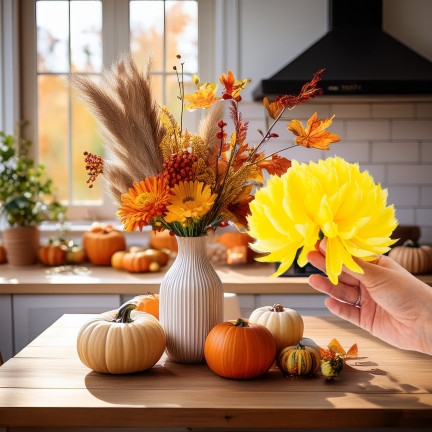 CV36941-6 CHRYZANTEMA DUŻA GŁÓWKA WYBOROWA SZTUCZNE KWIATY ŻÓŁTA CHRYZANTEMY 12cm