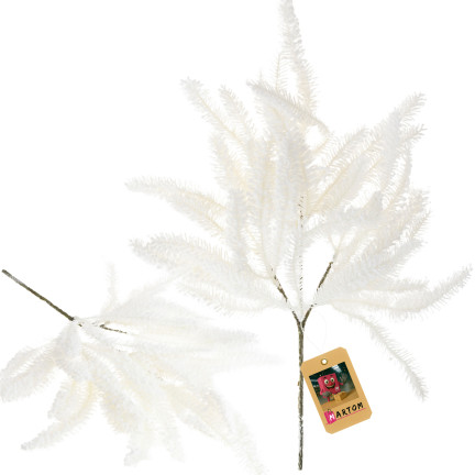 CV37247 GAŁĄZKA OZDOBNA BIAŁA OŚNIEŻONA GĘSTA ŚWIĘTA WIANKI STROIKI
