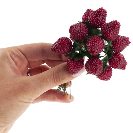 Wiązka sztucznych owoców, maliny, jeżyny, na piku, dekoracja do stroika, 12 owoców