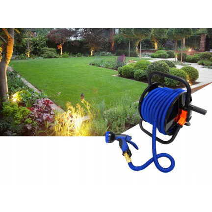 Q42W1 STOJAK NA WĄŻ OGRODOWY Zwijany do 20m WÓZEK ZWIJACZ BĘBEN Lekki Wygodny