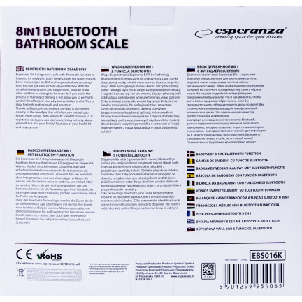 EBS016K ESPERANZA WAGA ŁAZIENKOWA 8W1 Z
FUNKCJĄ BLUETOOTH B.FIT CZARNA
