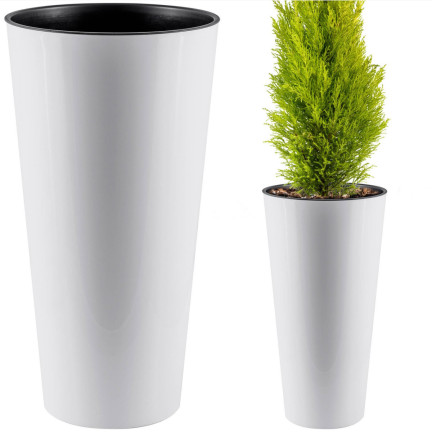 DTUS300S-S449 DONICZKA WYSOKA BIAŁA POŁYSK Z WKŁADEM DONICA BALKON OGRÓD TUBUS SLIM SHINE BIAŁA