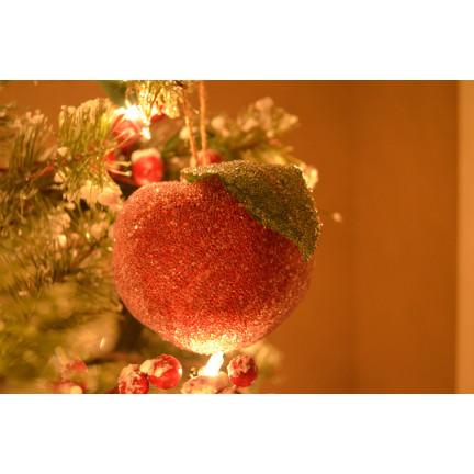 TG61386-3 JABŁKA ZAWIESZKI 9SZT/KPL BOMBKI NA CHOINKĘ BROKATOWE ozdoby JABŁUSZKA 9szt CZERWONE