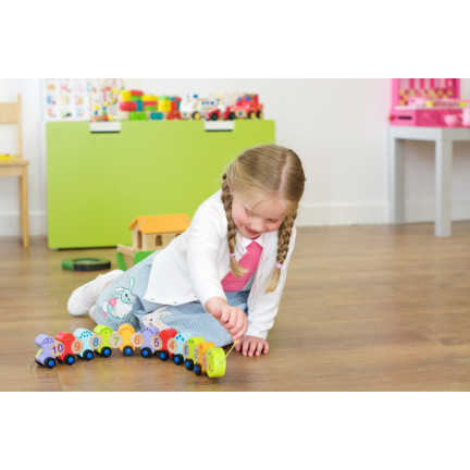 TG67019 POCIĄG DREWNIANY GĄSIENICA EDUKACYJNA UKŁADANKA NAUKA CYFRY