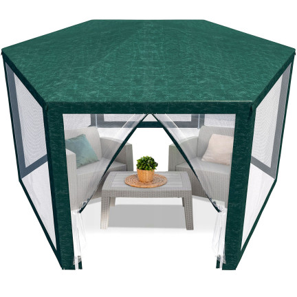 TG77596-1 duży NAMIOT OGRODOWY PAWILON HANDLOWY 6 ŚCIAN Z MOSKITIERĄ ALTANA DO OGRODU