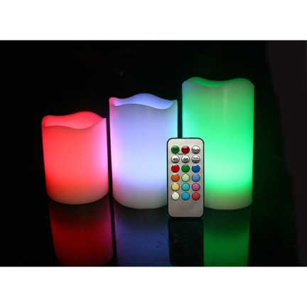 OO68 ŚWIECZKI ŚWIECE LED NA PILOTA 3 SZT ZESTAW RGB