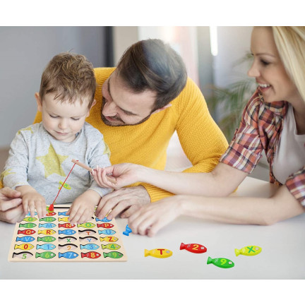 TG67024 GRA ŁOWIENIE RYBEK DREWNIANE RYBKI NAUKA UKŁADANKA ALFABETU LITERY PUZZLE