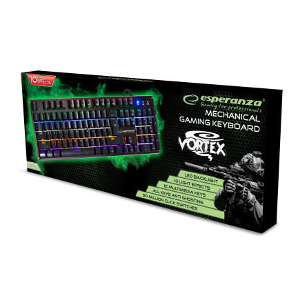 EGK801 KLAWIATURA PRZEWODOWA LED MULTIMEDIALNA MECHANICZNA DLA GRACZY USB VORTEX