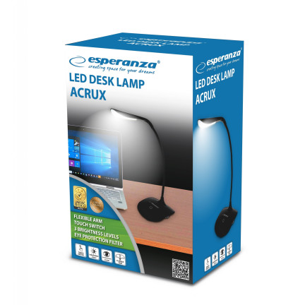 ELD103K LAMPKA BIURKOWA Dotykowy włącznik filtr ochronny  ACRUX CZARNA