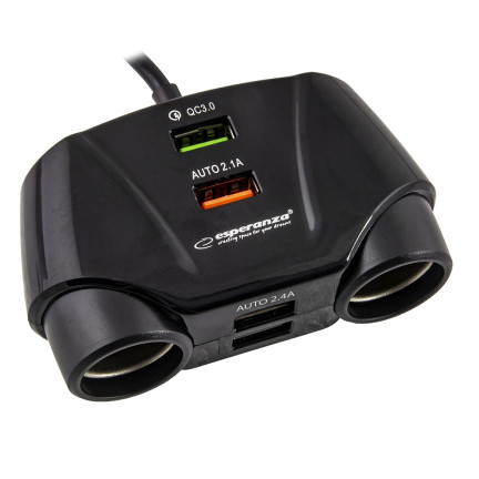 EZ132 SAMOCHODOWY ROZGAŁĘZIACZ GNIAZDA ZAPALNICZKI QUICK CHARGE 2GN/4*USB ASTI