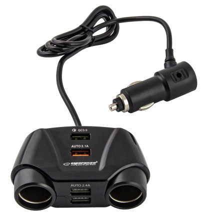 EZ132 SAMOCHODOWY ROZGAŁĘZIACZ GNIAZDA ZAPALNICZKI QUICK CHARGE 2GN/4*USB ASTI