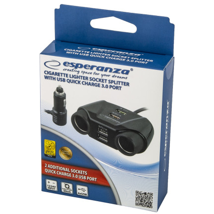 EZ132 SAMOCHODOWY ROZGAŁĘZIACZ GNIAZDA ZAPALNICZKI QUICK CHARGE 2GN/4*USB ASTI