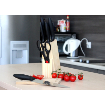 NIF9352 ZESTAW 6 ELEMENTÓW W DREWNIANYM BLOKU 5 NOŻY + NOŻYCZKI