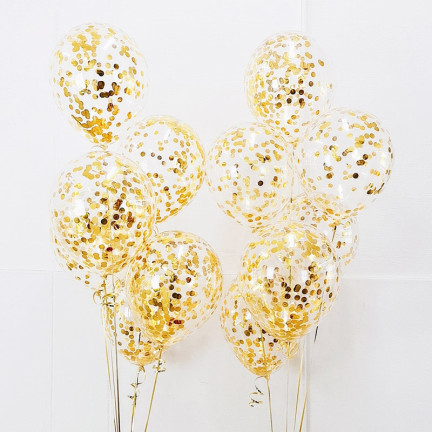 TG66226-1 BALONY ZE ZŁOTYM KONFETTI 100SZT PRZEZROCZYSTE URODZINY ŚLUB WESELE