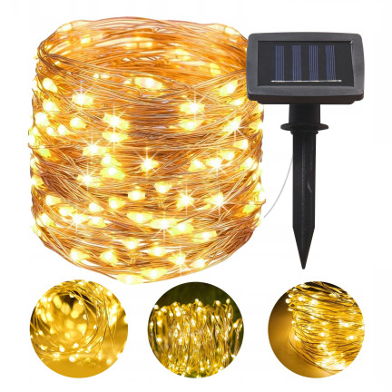 TG64619 LAMPKI SOLARNE NA DRUCIKU CIEPŁE BIAŁE OGRODOWE BALKONOWE 100 LED DEKORACYJNE
