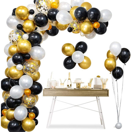 TG66228 GIRLANDA BALONOWA 120SZT KONFETTI ZŁOTA CZARNA 5m URODZINY PANIEŃSKI ŚLUB