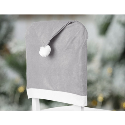 Pokrowiec na krzesło, czapka Mikołaja, ozdoba oparcia krzesła, szary, 60x50cm