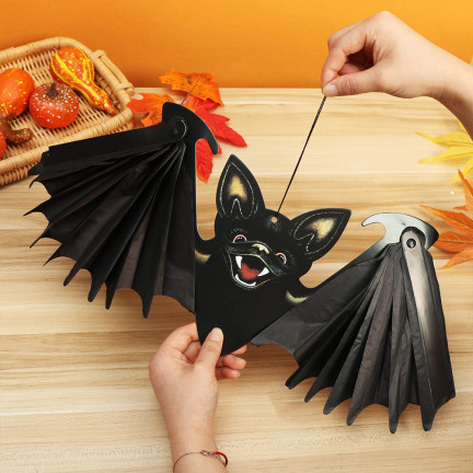 Wiszący nietoperz, papierowy, czarny, składany, dekoracja Halloween, 19x60cm