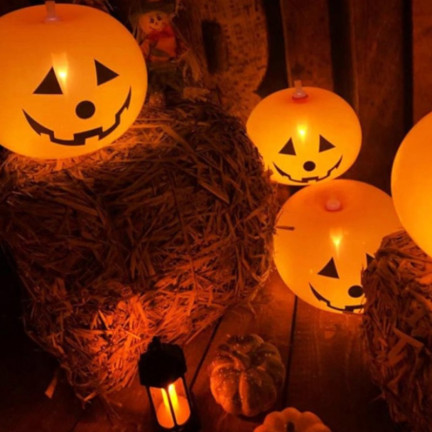 TG74159 BALONY HALLOWEEN LED 5SZT DYNIE ŚWIECĄCE DEKORACJE POMARAŃCZOWE