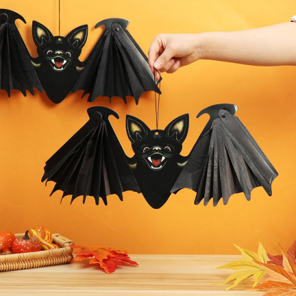 Wiszący nietoperz, papierowy, czarny, składany, dekoracja Halloween, 19x60cm