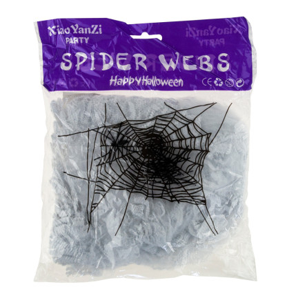 Sztuczna pajęczyna, biała, z pająkami, dekoracja Halloween, 4 pająki