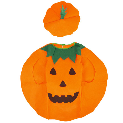 Kostium dynia, z włókniny, pomarańczowy, wzór dyni, dziecięce przebranie Halloween, rozmiar S, komplet
