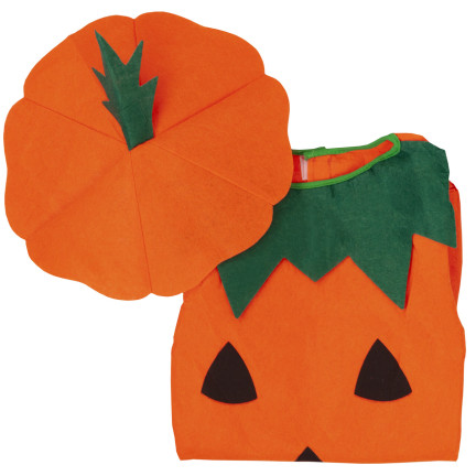 Kostium dynia, z włókniny, pomarańczowy, wzór dyni, dziecięce przebranie Halloween, rozmiar S, komplet
