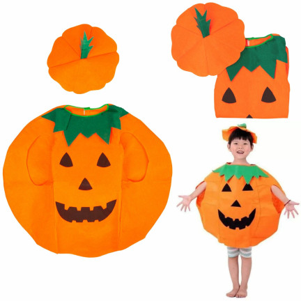 Kostium dynia, z włókniny, pomarańczowy, wzór dyni, dziecięce przebranie Halloween, rozmiar S, komplet
