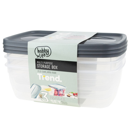 HOB021017 KOMPLET 3 POJEMNIKÓW PROSTOKĄTNYCH 2L DO ŻYWNOŚCI