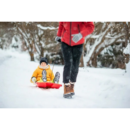 ISRHOR-1788C SANKI ŚLIZGI Z HAMULCEM CZERWONY PLASTIKOWE z RĄCZKĄ i sznurkiem na Zimę