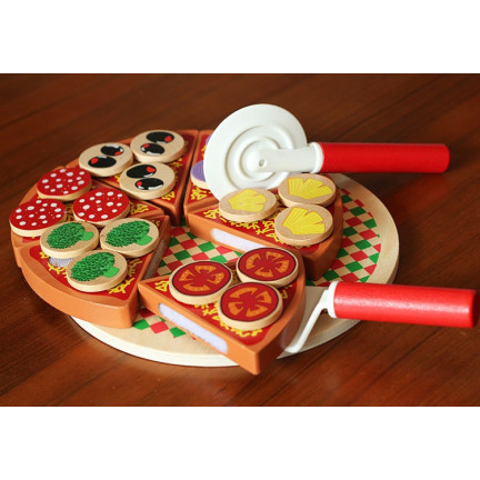 TG50033 DREWNIANA PIZZA DO KROJENIA UKŁADANKA NA RZEP RZEPY AKCESORIA NÓŻ