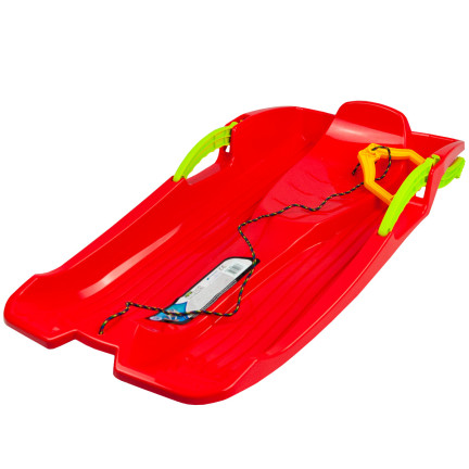 ISRHOR-1788C SANKI ŚLIZGI Z HAMULCEM CZERWONY PLASTIKOWE z RĄCZKĄ i sznurkiem na Zimę
