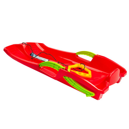 ISRHOR-1788C SANKI ŚLIZGI Z HAMULCEM CZERWONY PLASTIKOWE z RĄCZKĄ i sznurkiem na Zimę