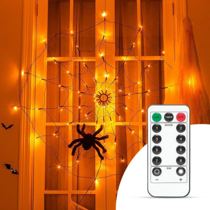 TG73019-1 PAJĘCZYNA 70 LED SZTUCZNA HALLOWEEN ŚWIECĄCA LAMPKI POMARAŃCZOWA