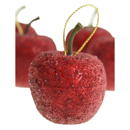 TG61386-3 JABŁKA ZAWIESZKI 9SZT/KPL BOMBKI NA CHOINKĘ BROKATOWE ozdoby JABŁUSZKA 9szt CZERWONE