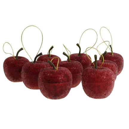 TG61386-3 JABŁKA ZAWIESZKI 9SZT/KPL BOMBKI NA CHOINKĘ BROKATOWE ozdoby JABŁUSZKA 9szt CZERWONE