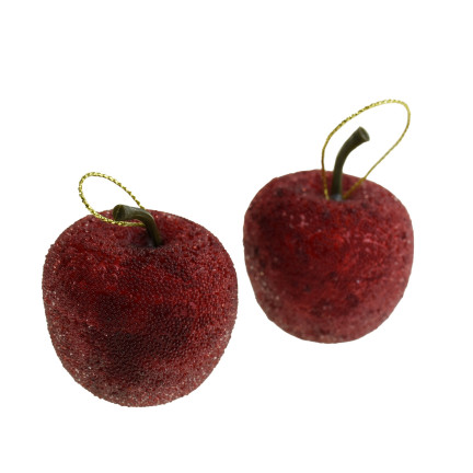TG61386-3 JABŁKA ZAWIESZKI 9SZT/KPL BOMBKI NA CHOINKĘ BROKATOWE ozdoby JABŁUSZKA 9szt CZERWONE
