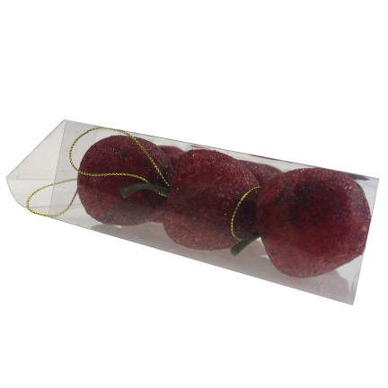 TG61386-3 JABŁKA ZAWIESZKI 9SZT/KPL BOMBKI NA CHOINKĘ BROKATOWE ozdoby JABŁUSZKA 9szt CZERWONE