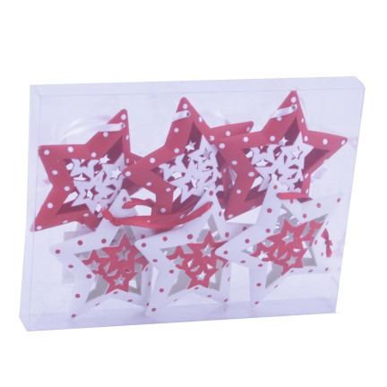 UAN5389 GWIAZDKI NA CHOINKĘ AŻUROWE 8CM 6SZT BOMBKI ZAWIESZKI