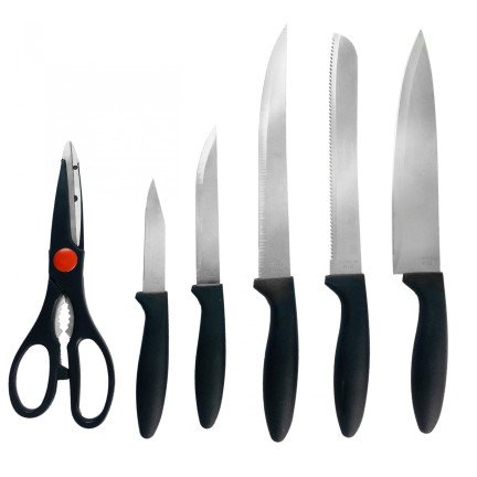 NIF9352 ZESTAW 6 ELEMENTÓW W DREWNIANYM BLOKU 5 NOŻY + NOŻYCZKI