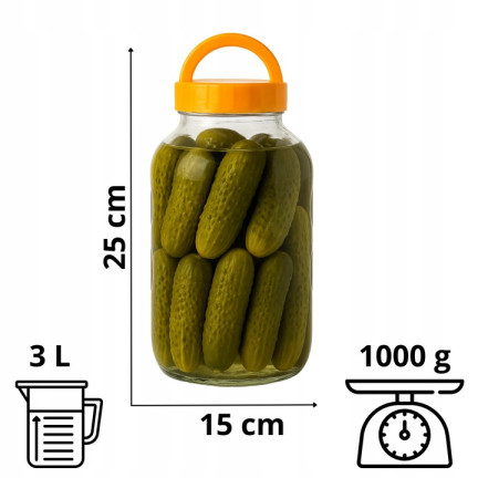 CHOM300/A SŁOIK SŁÓJ 3L DO KISZENIA OGÓRKÓW KAPUSTY KISZONKI Z WIECZKIEM I SZCZYPCAMI