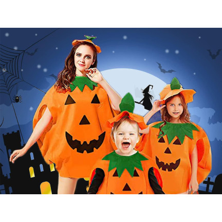 Kostium dynia, z włókniny, pomarańczowy, wzór dyni, dziecięce przebranie Halloween, rozmiar S, komplet