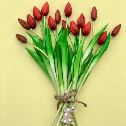 CV07588-10 TULIPAN GUMOWANY CZERWONY JAK ŻYWY KWIAT SZTUCZNY do bukietu stroika