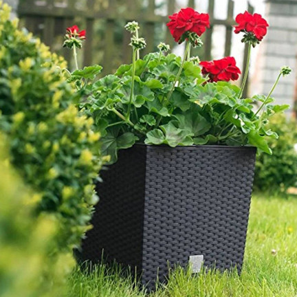 DRTS325L-S433 DUŻA DONICZKA DONICA ZEWNĘTRZNA RATTANOWA antracyt Z WKŁADEM OSŁONKA TARAS