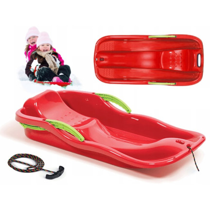 ISRHOR-1788C SANKI ŚLIZGI Z HAMULCEM CZERWONY PLASTIKOWE z RĄCZKĄ i sznurkiem na Zimę